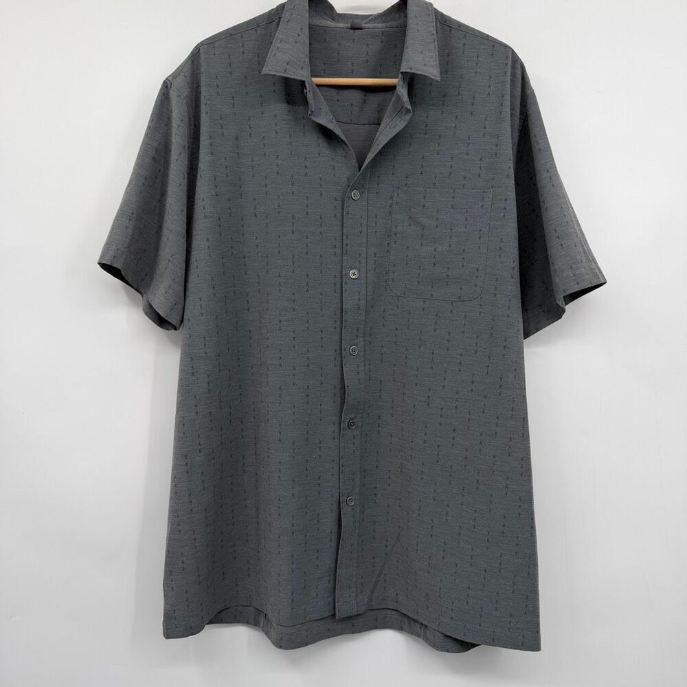 Vuori Charcoal Gray Arrow Graphic Print Short Sleeve Button Down Shirt Size XL